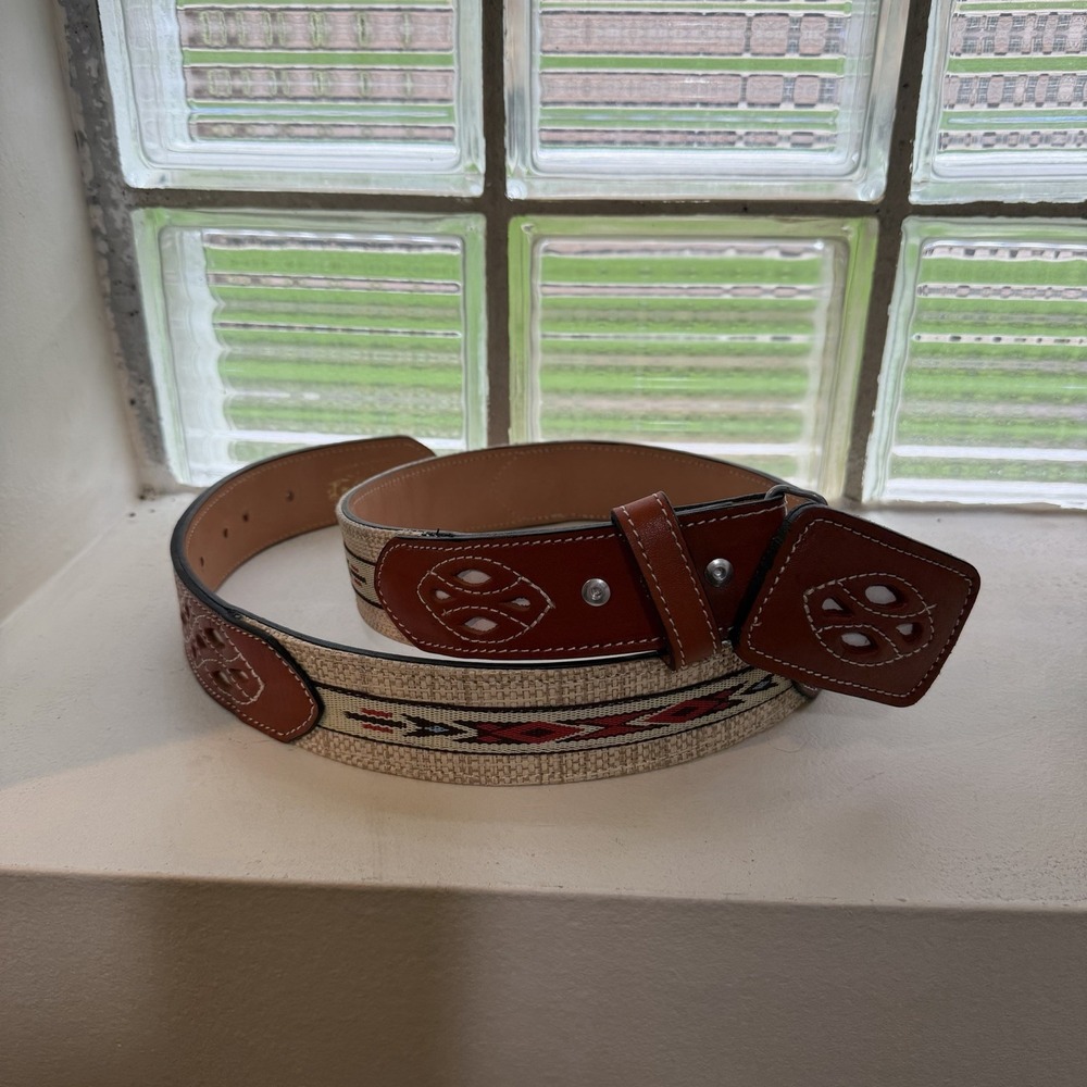 Men's Handmade Western Cowboy Aztec Woven Belt Size 34-36 Buckle Strap